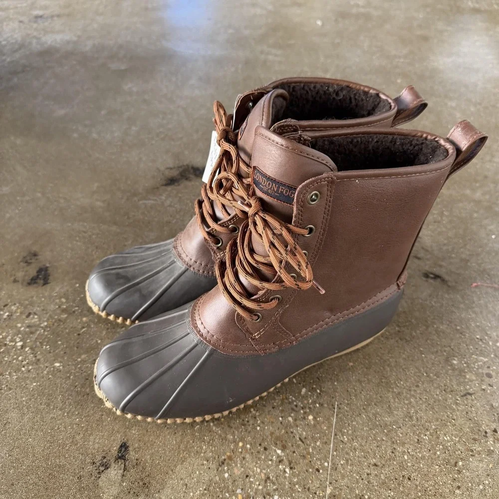 London Fog Boots Mens Size 10 Brown Leather Snow Ankle Duck Winter LFM-SUTTON